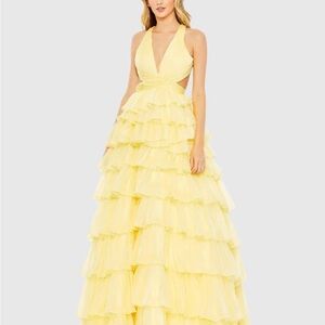 Mac Duggal Yellow Backless Ruffled Dress